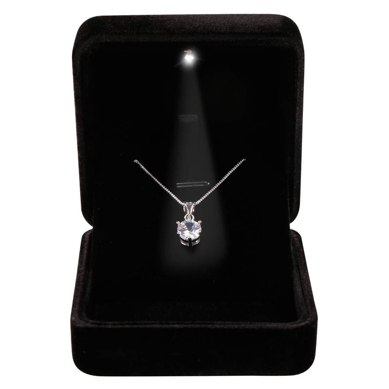 Omeet Velvet Metal Glossy with LED Pendant Box Necklace Box Couple Bracelet Box Jewelry Gift Box Case for Valentine's Day Anniversary Wedding Engagment Christmas - Black - Image 1